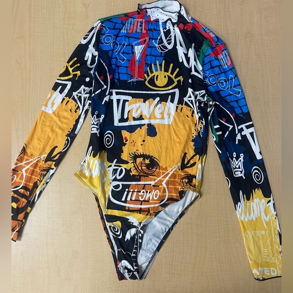 Soly Hux graffiti long sleeve bodysuit with snaps new never worn - Picture 1 of 3